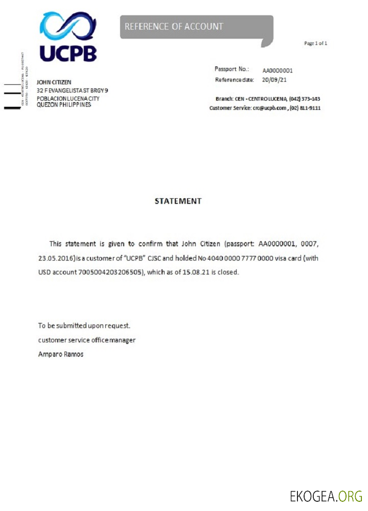 Référence Philippines , UCPB , closure